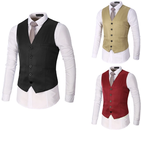 Men's Slim Fit Cotton Suit Vest V-Neck Single Breasted Business Waistcoat For Formal Wedding Party Work Office Wear