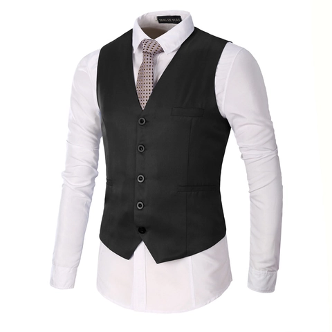 Men's Slim Fit Cotton Suit Vest V-Neck Single Breasted Business Waistcoat For Formal Wedding Party Work Office Wear