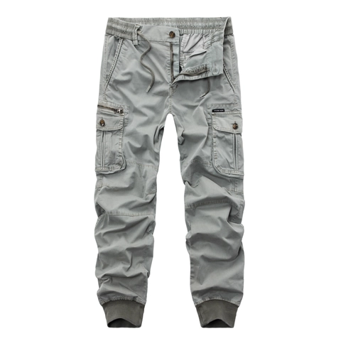 Men's Casual Cotton Cargo Jogger Pants Multi Pocket Drawstring Waist Solid Color Fashion Outdoor Cuffed Trousers