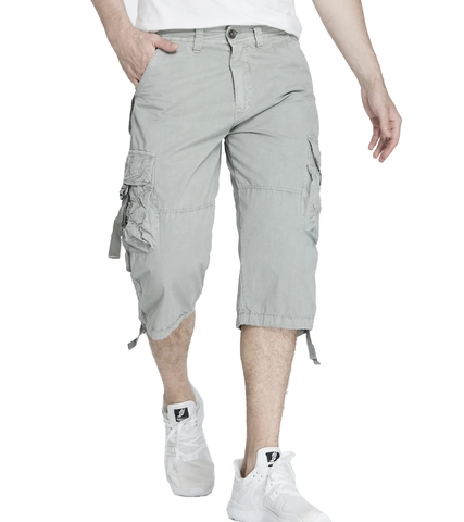 Men's Casual Cotton Cargo Crop Pants Loose Fit Multi Pocket Solid Color Summer Outdoor Capris Workwear Cropped Trousers