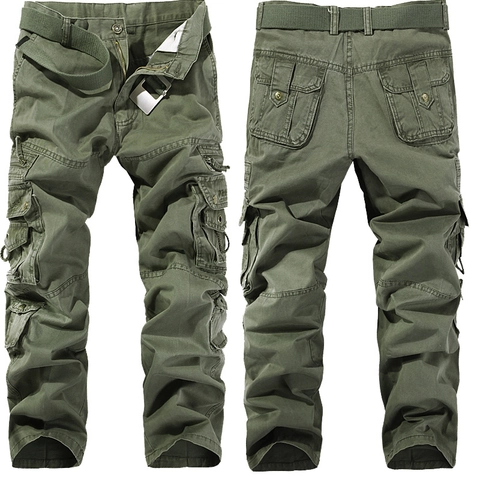 Pantaloni Cargo da Uomo Multitasche in Cotone Casual Pantaloni da Lavoro Gamba Dritta Larghi Moda Outdoor Con Cintura