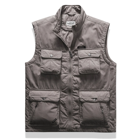 Men Outdoor Multi-Pocket Utility Vest Polyester Casual Stand Collar Zipper Fishing Waistcoat For Men Tactical Workwear