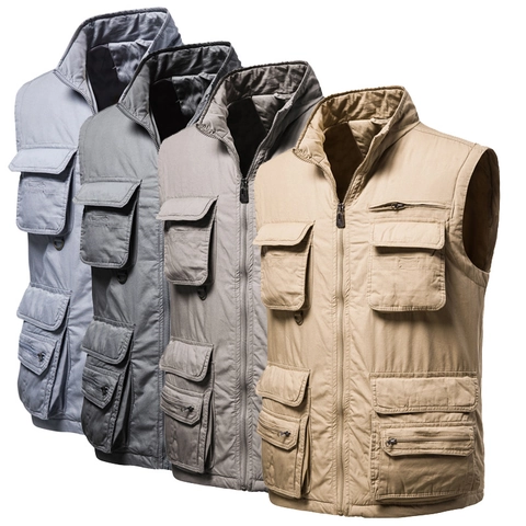 Men Utility Vest Multi-Pocket Tactical Waistcoat Outdoor Photography Fishing Sleeveless Jacket Casual Workwear Outerwear