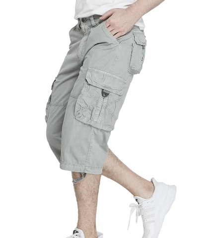 Men's Casual Cotton Cargo Crop Pants Loose Fit Multi Pocket Solid Color Summer Outdoor Capris Workwear Cropped Trousers