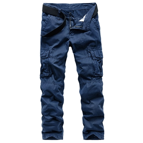 Men's Cotton Cargo Pants Multi Pocket Straight Leg Casual Trousers With Canvas Belt For Outdoor Streetwear Fashion
