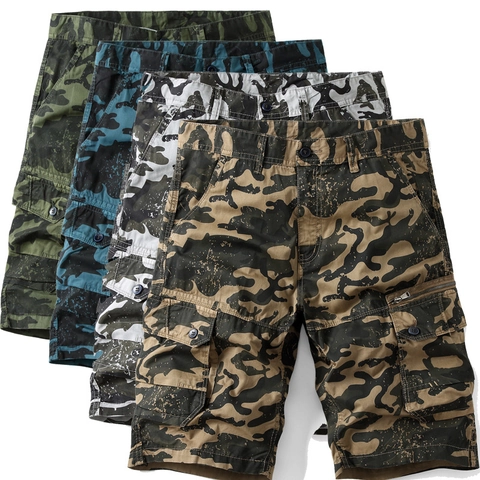 Shorts Cargo de Camuflaje para Hombre Algodón Transpirable Multibolsillos Shorts Tácticos para Verano Aire Libre Casual Pierna Recta