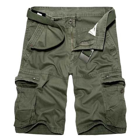 Men Casual Multi-Pocket Cargo Shorts With Belt 100 Cotton Summer Outdoor Work Mid-Waist Loose Fit Knee-Length Five-Point Pants