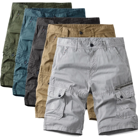 Men's Cargo Shorts 95% Cotton Multi-Pocket Loose Fit Casual Summer Beach Shorts Work Wear Solid Color Mid Waist Bottoms For Men