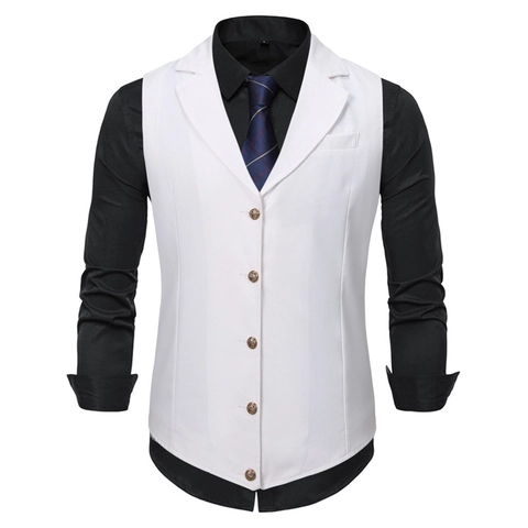 Men Slim Fit Suit Vest V-Neck Single Breasted Business Casual Wedding Waistcoat Polyester Blend Sleeveless Dress Jacket