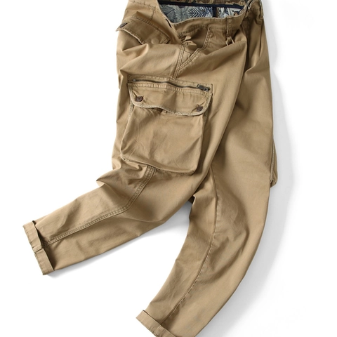 Men's Cotton Loose Fit Cargo Pants Multi Pocket Tactical Trousers Solid Color And Camouflage Casual Outdoor Long Pants
