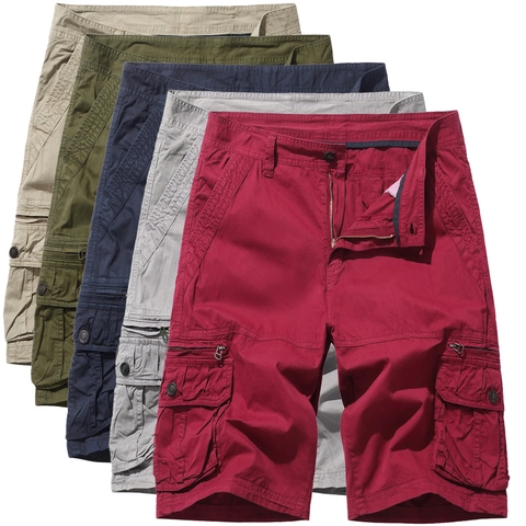 Men Cargo Shorts Cotton Multi-Pocket Casual Loose Outdoor Work Pants Summer Fashion Mid-Waist Solid Color Durable Shorts