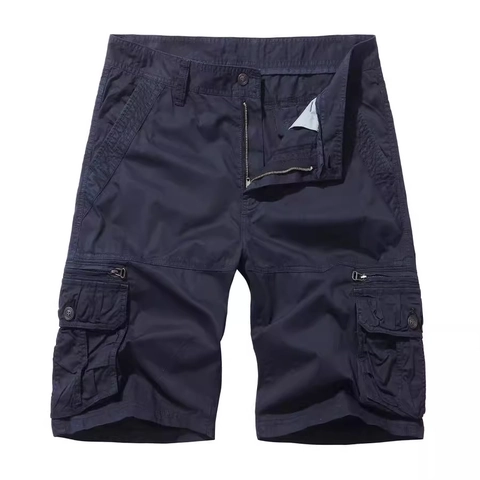 Men Cargo Shorts Cotton Multi-Pocket Casual Loose Outdoor Work Pants Summer Fashion Mid-Waist Solid Color Durable Shorts