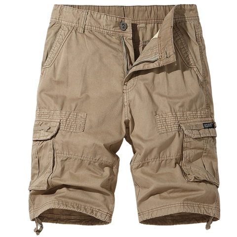 Pantaloncini Cargo in Cotone da Uomo Tasche Multiple Orlo con Coulisse Casual All'aperto Vestibilità Larga Pantaloni Estivi