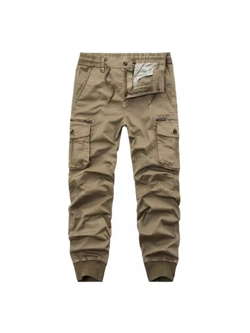 Men's Cotton Cargo Jogger Pants Multi Pocket Elastic Drawstring Waist Outdoor Casual Streetwear Trousers For Men