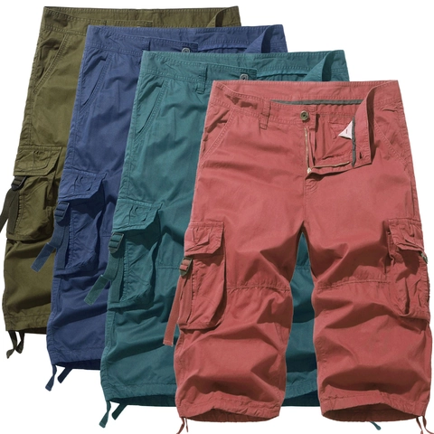 Men's Casual Cargo Capri Shorts Loose Fit Multi Pocket Drawstring Cotton Blend Summer Outdoor 7-Point Pants For Daily Travel