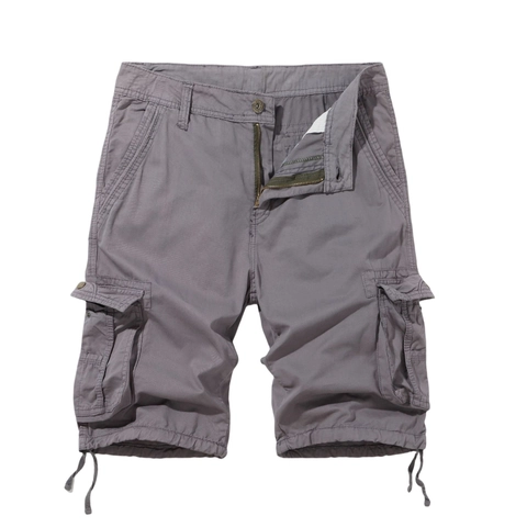 Men Multi-pocket Cargo Shorts Outdoor Casual Cotton Work Shorts With Drawstring Hem Solid Color Loose Beach Shorts