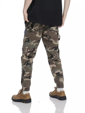 Pantalon Cargo Camouflage pour Hommes Multi-poches Coton Jogger Extérieur Décontracté Streetwear
