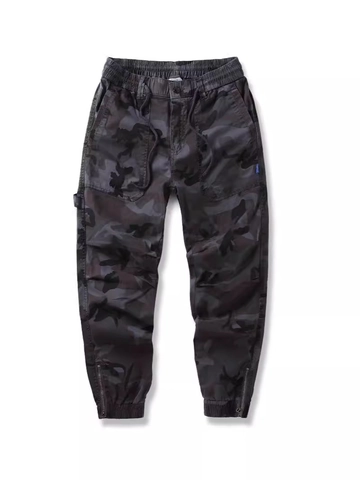 Pantalon Cargo Jogger Camouflage pour Hommes en Coton Stretch Multi-Poches Taille Élastique Cordon Ourlet à Fermeture Éclair Casual