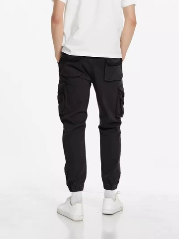 Men Cargo Jogger Pants With Multi Pockets Cotton Elastic Waist Tapered Casual Trousers Solid Color Outdoor Fashion Pants