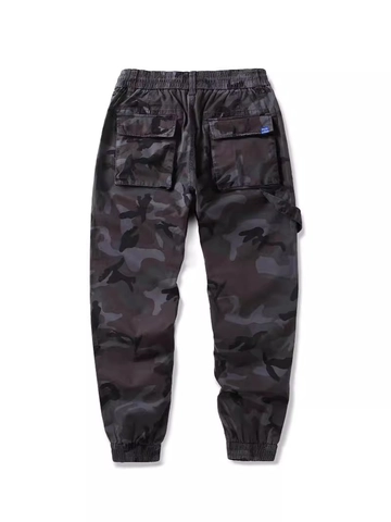 Pantalon Cargo Jogger Camouflage pour Hommes en Coton Stretch Multi-Poches Taille Élastique Cordon Ourlet à Fermeture Éclair Casual
