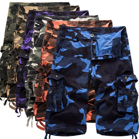 Men Camouflage Cargo Shorts Cotton Loose Fit Multi Pocket Knee Length Casual Outdoor Tactical Plus Size Summer Military Shorts