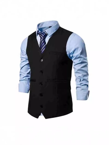 Chaleco de Traje Casual de Negocios para Hombre Corte Ajustado Cuello en V Abotonadura Sencilla de Poliéster Con Correa Ajustable