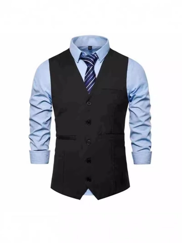 Chaleco de Traje Casual de Negocios para Hombre Corte Ajustado Cuello en V Abotonadura Sencilla de Poliéster Con Correa Ajustable