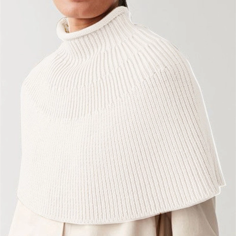 Damen Casual Rippstrick Rollkragen Schal Einfarbig Ärmellos Pullover Poncho Falscher Kragen Elegant Pendeln Top