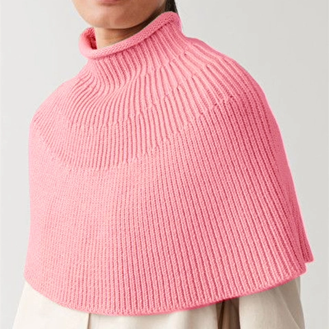 Damen Casual Rippstrick Rollkragen Schal Einfarbig Ärmellos Pullover Poncho Falscher Kragen Elegant Pendeln Top