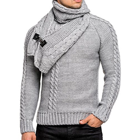 Ανδρικό Slim Fit Νάιλον Πλεκτό Πουλόβερ Με Αποσπώμενο Λαιμό Cowl Μεταλλική Πόρπη Χειμερινό Ζεστό Μακρυμάνικο Τοπ
