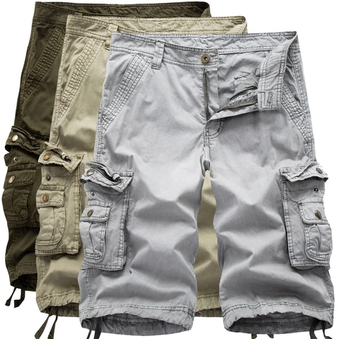 Men Solid Color Cotton Cargo Shorts Heavy Duty Multi Pocket Casual Shorts Outdoor Loose Work Shorts With Drawstring Hem