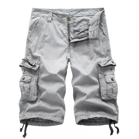 Men Solid Color Cotton Cargo Shorts Heavy Duty Multi Pocket Casual Shorts Outdoor Loose Work Shorts With Drawstring Hem