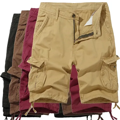 Pantalones Cortos Cargo Informales para Hombre de Algodón con Múltiples Bolsillos Holgados para el Trabajo Aire Libre Verano