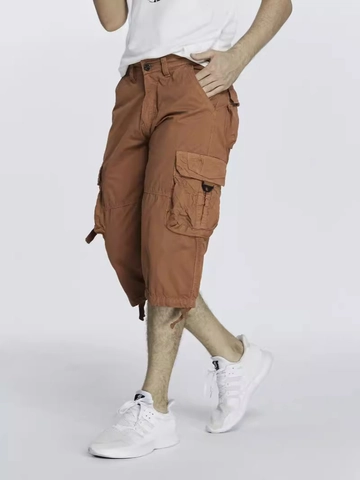 Men's Casual Cargo Shorts Multi Pockets Cotton 3/4 Length Capri Pants Loose Fit Work Shorts With Drawstring For Summer Outdoor