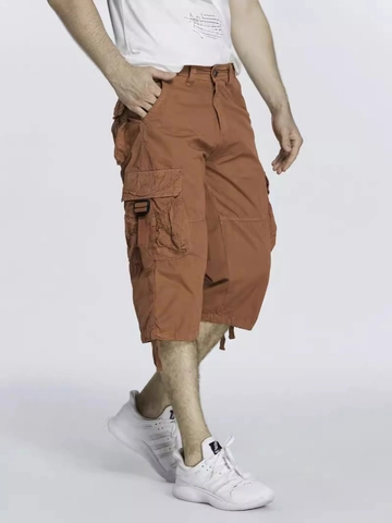 Men's Casual Cargo Shorts Multi Pockets Cotton 3/4 Length Capri Pants Loose Fit Work Shorts With Drawstring For Summer Outdoor