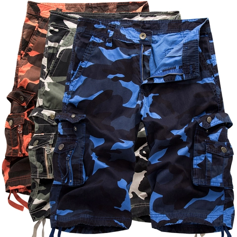 Pantaloncini Cargo Mimetici da Uomo in Cotone Multi Tasca Larghi Casual da Lavoro per Outdoor Estate Spiaggia Escursionismo