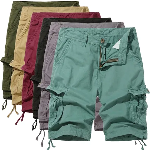 Pantaloncini Cargo da Uomo Tasche Multiple Cotone Gamba Dritta Outdoor Spiaggia Estate Sottile Traspirante Casual Grandi Dimensioni