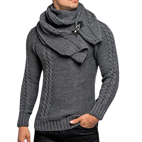 Warmer Herren Strickpullover Mit Abnehmbarem Schalkragen Langärmeliger Slim Fit Pullover Winter Strickwaren Britischer Stil