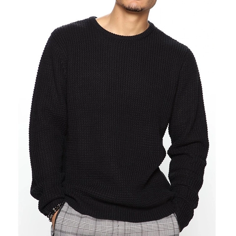 Wafelgebreide Trui Polyester Nylon Ronde Hals Lange Mouw Pullover Voor Casual Daily Streetwear Ruime Pasvorm Mode Heren Tops