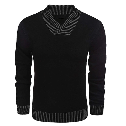 Herren Strickpullover V-Ausschnitt Acryl Polyester Mischung Gestreifte Rippbündchen Schalkragen Pullover Business Casual Slim Fit