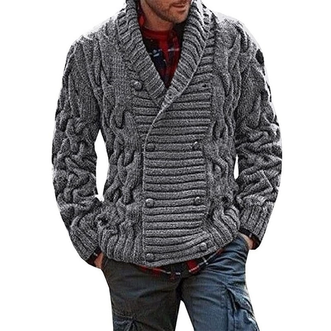 Heren Dik Gebreid Vest Trui Double-breasted Sjaalkraag Kabelgebreide Warme Jas Voor Casual Outdoor Winter Herfst