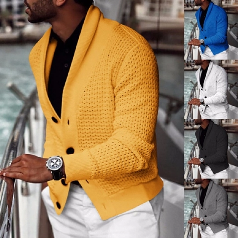 Herren Strickjacke Pullover Schalkragen Waffelstruktur Langarm Casual Dicke Wintermantel Große Größen Für Herren Tops