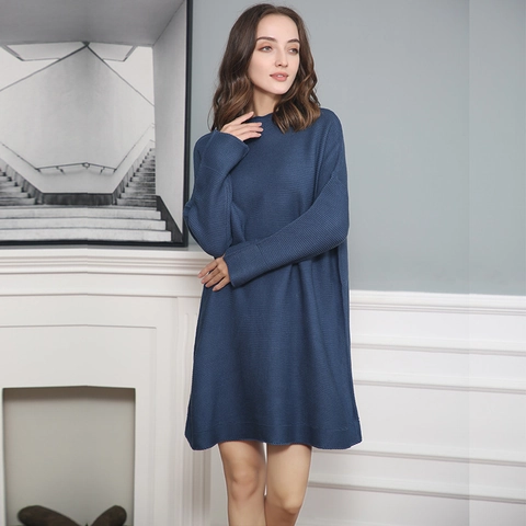 Abito in Maglia da Donna con Collo a Lupetto e Maniche Lunghe Oversize Tinta Unita Caldo Pullover Invernale Autunnale