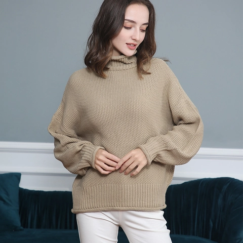 Maglione Dolcevita Oversize da Donna Pullover a Maglia Grossa a Manica Lunga in Acrilico Casual Largo Autunno Inverno
