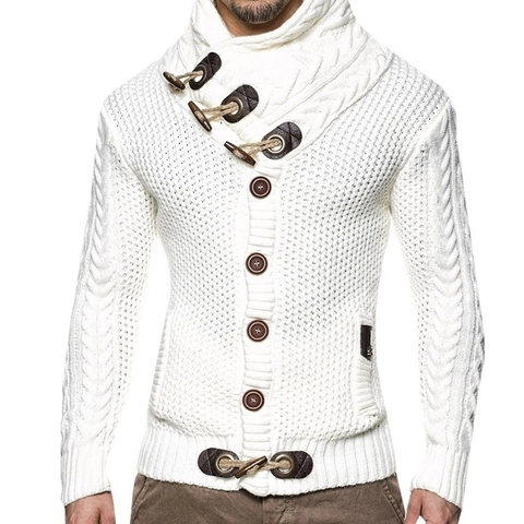 Men's High Neck Cable Knit Sweater Cardigan Toggle Button Thick Warm Winter Outerwear Casual Urban Knitwear Top