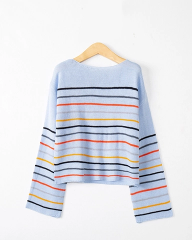 Women Vintage Striped Color Block Knit Sweater Round Neck Long Sleeve Loose Casual Pullover Fashion Autumn Winter Tops