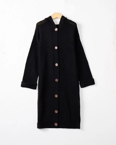 Cardigan Lungo in Maglia da Donna con Cappuccio Monopetto Tinta Unita Maglione in Acrilico Casual Capispalla Comodi