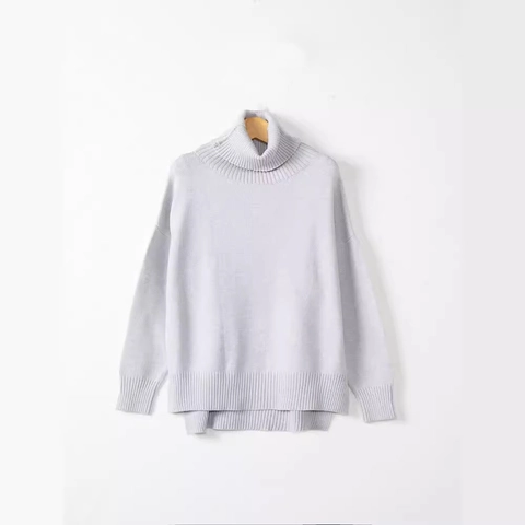 Maglione in Maglia Oversize a Dolcevita da Donna Misto Acrilico Viscosa Manica Lunga Spalle Cadenti Spacco Laterale Pullover Casual Comodo