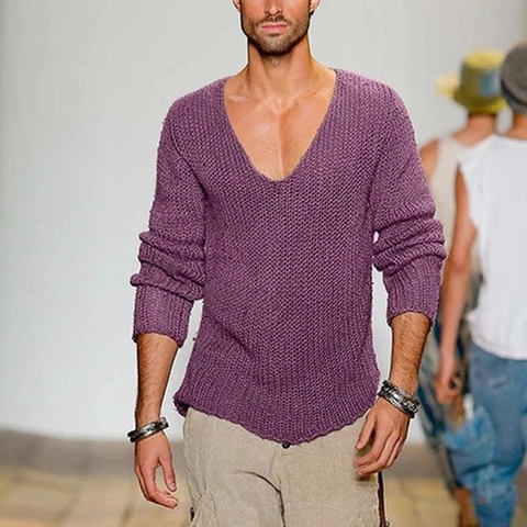 Herren Strickpullover Mode V Ausschnitt Langarm Locker Passform Pullover Einfarbig Acryl Strickwaren Casual Top Für Herbst Frühling