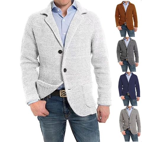 Men Casual Knit Cardigan Sweater Stand Collar Long Sleeve Waffle Knit Warm Fashion Cardigan Jacket Outerwear For Men